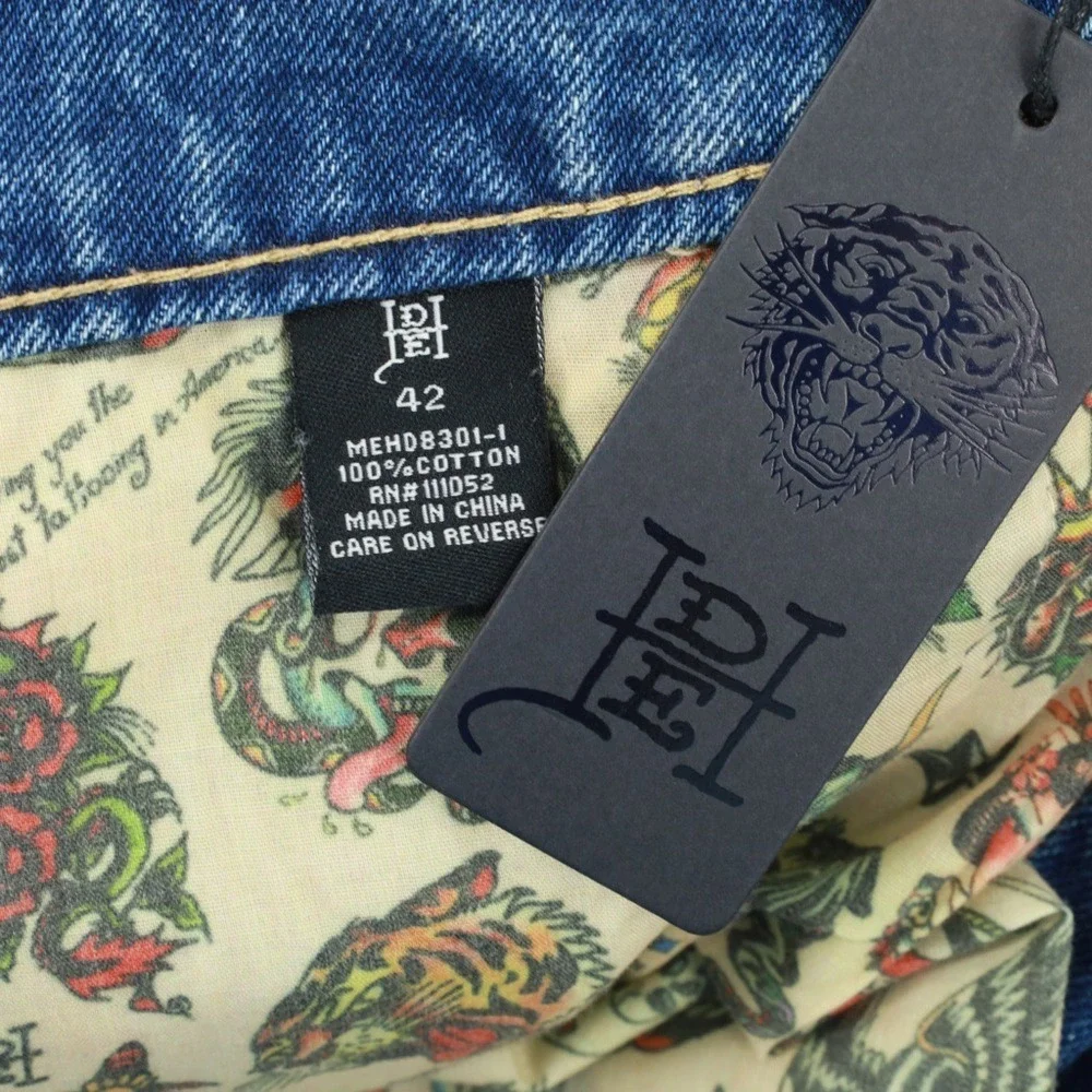 Ed Hardy Jeans Death Before Tattoo Distressed Graphic Denim Slim Fit Size 42‎
